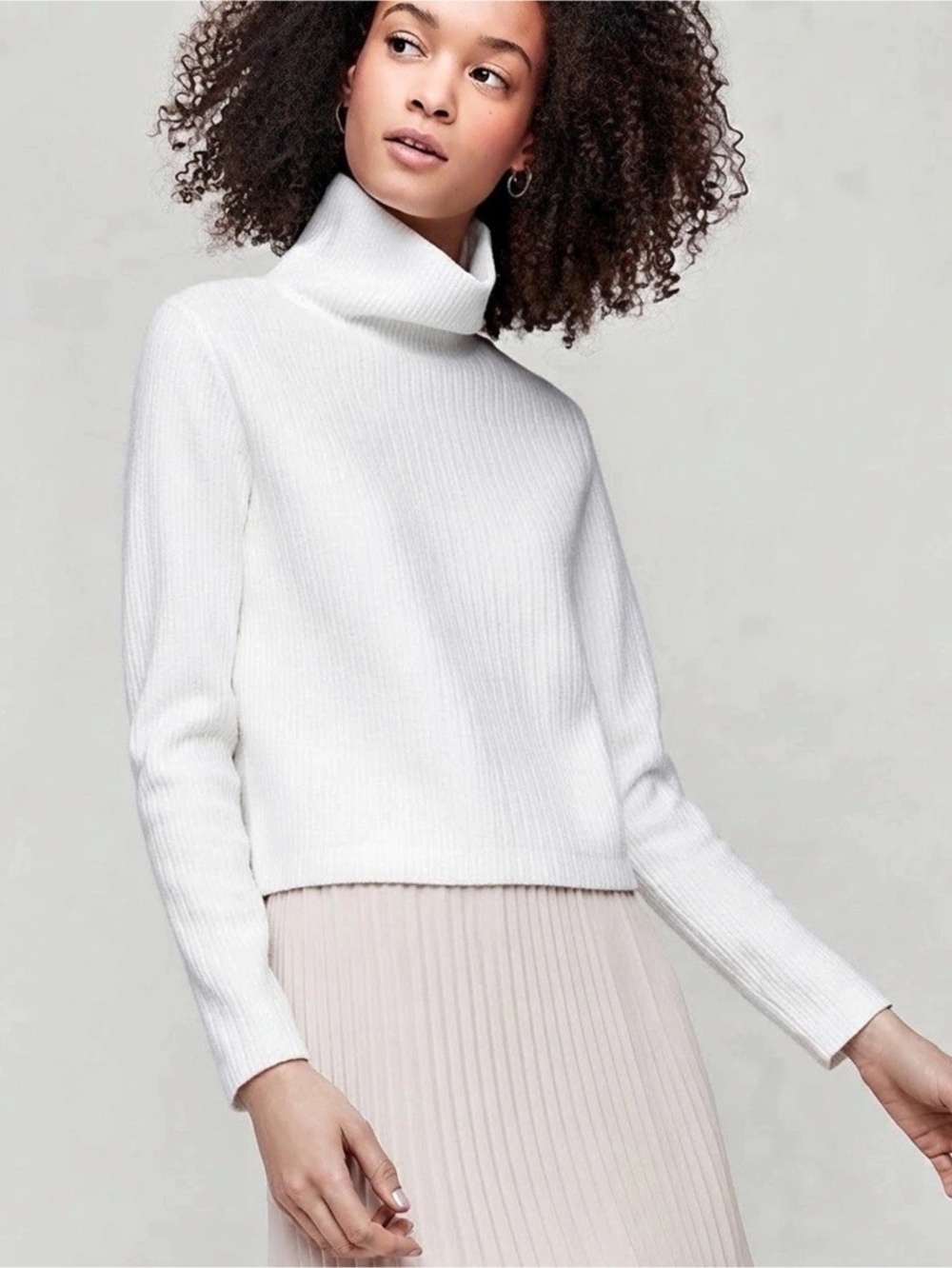 ARITZIA Babaton Fold Over Funnel Turtleneck Ribbed Longsleeve - Ivory | MEDIUM